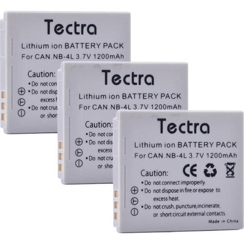 Tectra 3Pcs NB-4L NB 4L Camera Battery for Canon PowerShot SD30 SD40 SD400 SD600 SD1000 TX1 SD750 SD780 IS SD1400 IS ELPH 300