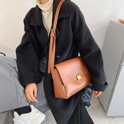 Big PU Leather Crossbody Bags For Women 2021 Shoulder Bag Solid Color Simple Womens Branded Trend Lux Black Handbags And Purses