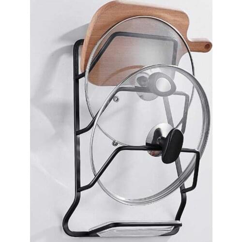 Black Wall Mounted Pot Lid Storage Rack Cutting Board Stand Organizer Kitchen Accessory