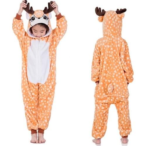 Kids Animal Onesies Lion Deer Fox Kigurumi Flannel Warm Soft Sleep Suit Boy Girl Festival Christmas Party Funny Cartoon Pajamas