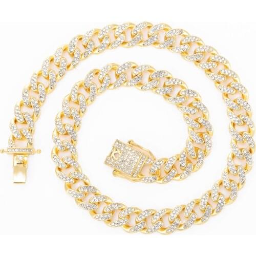 European and American Hip-hop13MM Cuban Chain Super Flashing Rhinestone Fashion Mens Necklace CZ Shiny Rap Hip-hop Male Choker