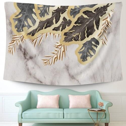 Gold Floral Tapestry for Living Room Bedroom Decor Bedspread Tropical Plant Leaves Printed Wall Hanging Tapestry Marble Fabrics