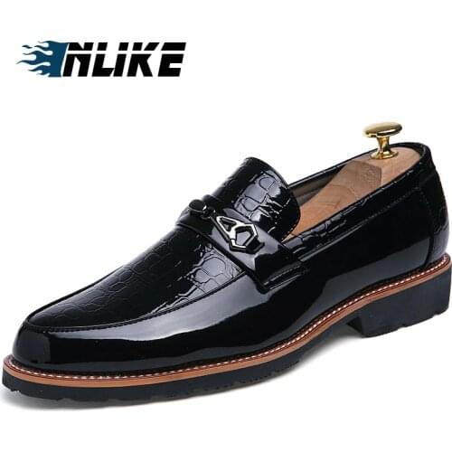 INLIKE Men Shoes Pointed Toe Dress Shoes Men Loafers Patent Leather Oxford Shoes for Men Formal Mariage Wedding Shoes