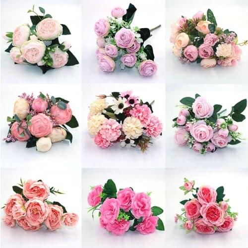 Pink variety of autumn fake tea rose peony silk flower autumn gerbera daisy fake flower plastic DIY wedding home accessories