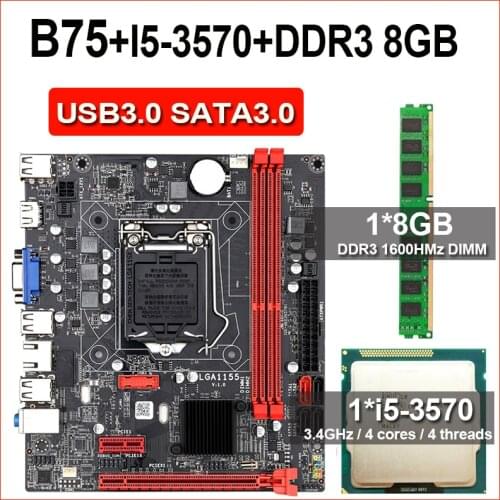 JINGSHA Motherboard Set B75 LGA 1155 with Intel Core I5 3570 CPU 8GB 1600MHz DDR3 Desktop Memory RAM USB3.0 SATA3.0
