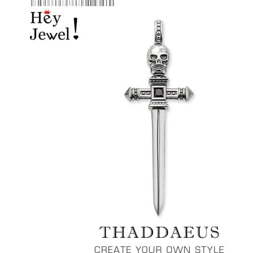 Pendant Black CZ Skull Sword,2021 Brand New Jewelry 925 Sterling Silver Rebel Gift For Women Men