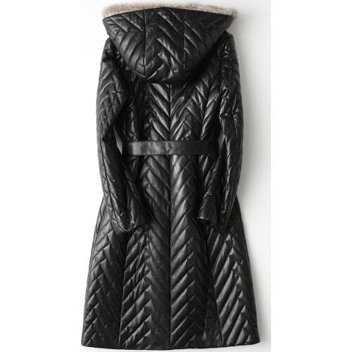 Women Genuine Leather Jacket Down Coat 2020 Real Sheepskin Coats Natural Mink Fur Hooded Long Warm Winter Parkas WZM006