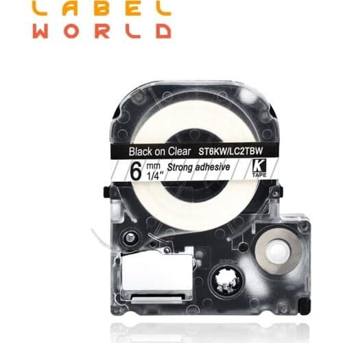 6mm EPSON label tape black on clear typewriter label tapes compatible for kingjim label maker LW-300 lw400 epson label printer