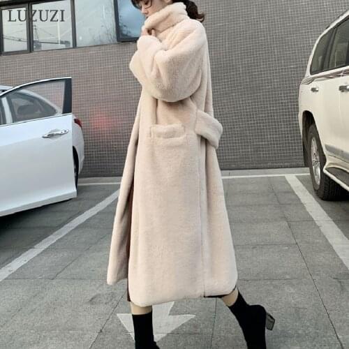 LUZUZI Fashion 2021 Winter Thick Warm Faux Fur Coat Luxury Long Women Parka Imitation Mink Jacket Outwear Female Belt