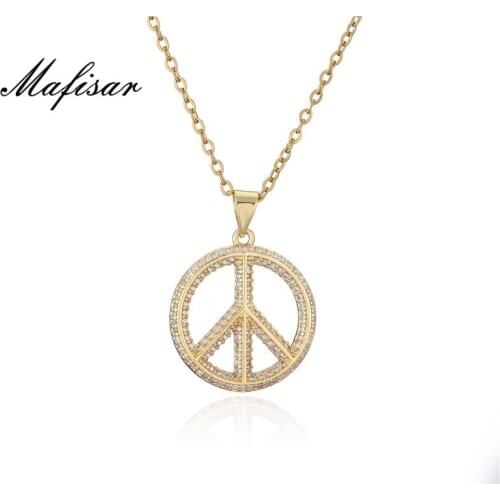 Mafisar New Fashion Gold Color Heart & Peace Pendant Necklace Luxury CZ Women Necklace Hot Sale Female Wedding Jewelry