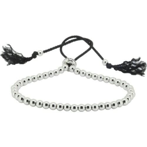 Fashion Korean Style Rope Bracelet Women Girl Jewelry 4mm Silver Plated Beads Black Rope Adjustable Size Couple Bracelet Lovers