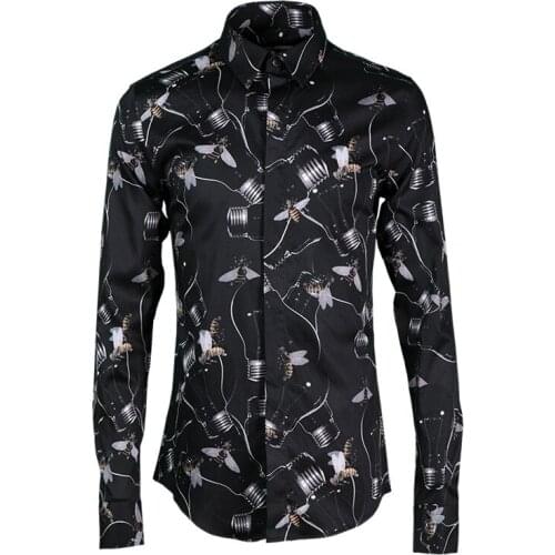 Bee Printed Men Shirt Fashion Allover Printed Long Sleeve Dress Shirts Men Camisa Masculina Mens Shirts Casual Slim Fit 3XL 4XL
