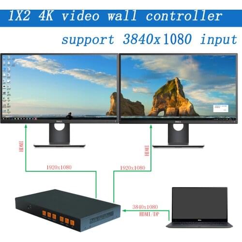 4K 1x2 video wall controller for 2 display units, input resolution up to 3840x1080@60HZ, 2 HDMI output resolution 1920x1080