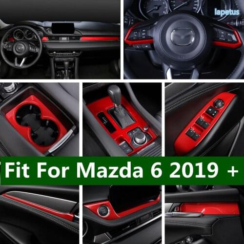 Dashboard Navigation GPS / Steering Wheel / Door Handle Handrail Panel / Water Cup Holder Cover Trim Red For Mazda 6 2019 2020
