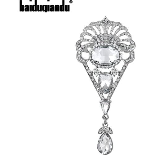 Baiduqiandu Brand New Arrival Clear Crystal Rhinestones Art Deco Wedding Brooches in Dark Silver Color Plated