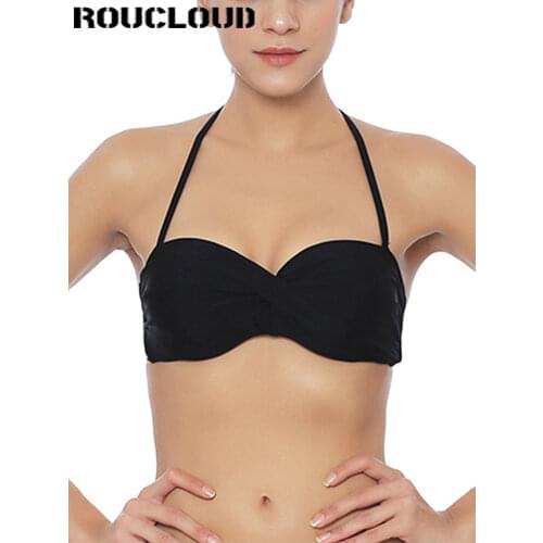 New Women Sexy Micro Bikini Top Halter Swimwear Brazilian Biquini Cross Ruched Bra Push Up Bathing Suit Solid Swimsuit T607