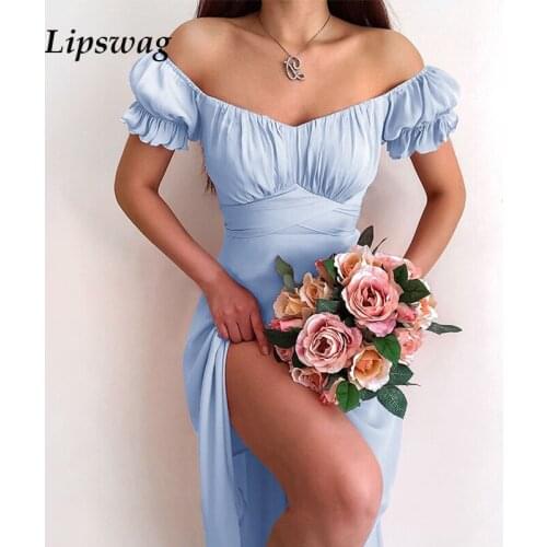 Sexy Solid Off Shoulder Slim Lady Dress 2021 Fashion Summer Short Sleeve Party Dress Women Elegant Draped Slash Neck Long Dress