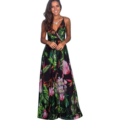 Sexy Women Backless Sleeveless Floral Print Boho Maxi Club Beach Dress Bandage Long Dress Party Vestido Infinity Robe Longue