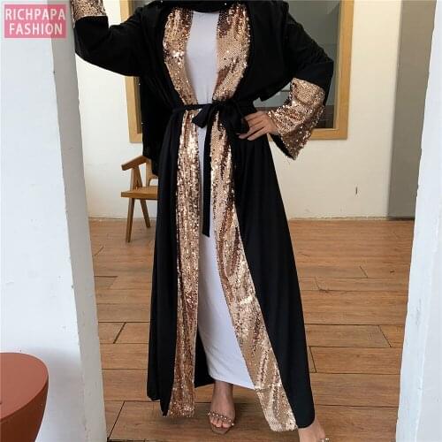 Ramadan Eid Sequin Abaya Dubai Arabic Turkey Kimono Cardigan Hijab Muslim Dress Caftan Kaftan Islamic Clothing For Women Robe