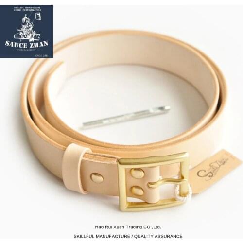 SauceZhan Italian Full-grain Leather Brass Buckle Belt Genuine Leather Belt Man Waist Belt Men H Belt Buckle Belts for Jeans