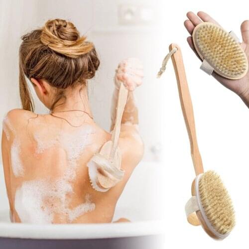 Long Handle Shower Bath Brush Wooden Loofah Back Body Scrubber Exfoliator