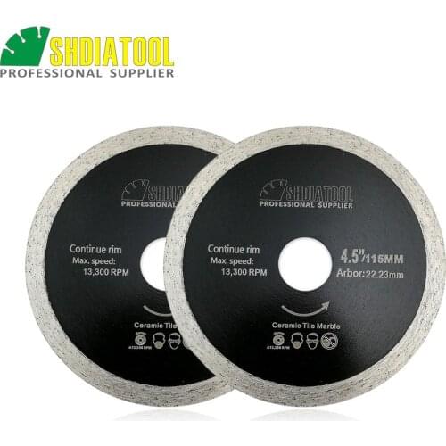SHDIATOOL 2pcs 4.5"/115mm Hot-pressed Continue Rim Cutting Diamond Blades Ceramic Tile Saw blade Thin Cutting Disc Diamond Wheel