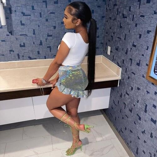 Sexy Clubwear Women Laser Dance Shorts Streetwear High Waist Cascading Ruffles Skinny Short Fashion Push Up Performance Bottom