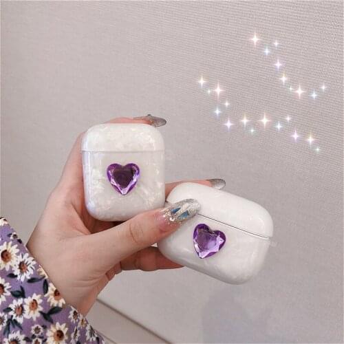 INS Hot 3D Shell purple crystal love silicone Headphone Earphone case for apple airpods 1 2 3 pro Wireless Headset cute cover