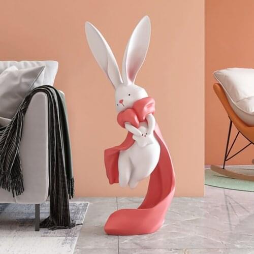 Nordic Cartoon Rabbit Statue Resin Animal Figurine Childrens room Home Decoration Handmade Crafts Sculpture Modern Art Deco