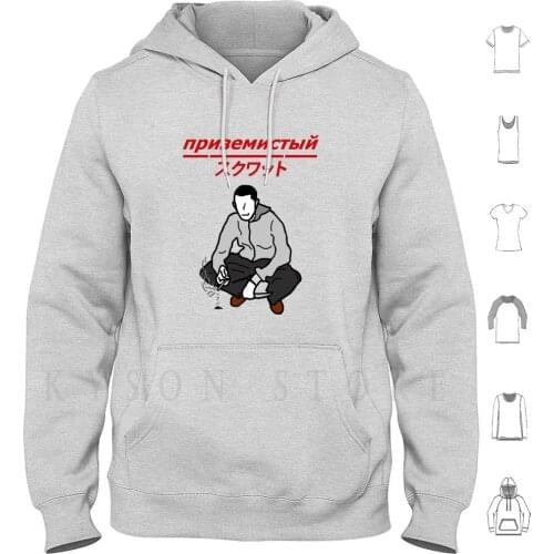 Squatting Slav Russia X Japan Hoodies Long Sleeve Slav Squat Meme Russia Gopnik Knife Smoke Tracksuit Grey