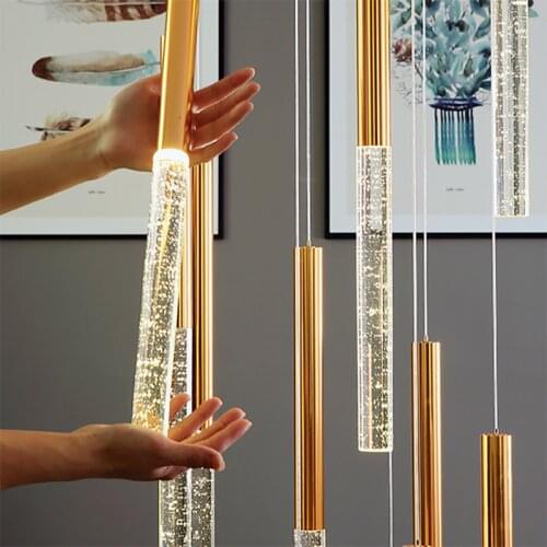 Modern chandelier lighting for staircase large long crystal lamps hallway lobby gold chain chandeliers home decor light