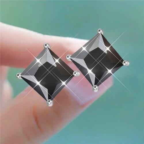 Punk Male Female Black Crystal Stone Earrings 925 Sterling Silver Stud Earrings For Women Charm Small 4/5/6/7mm Wedding Earrings