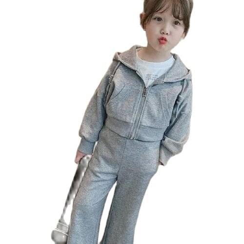 Spring & Autumn Cotton Girls Sports Sets Short Hooded Sweater Nine-point Wide Leg Pants Two-piece Suit Casual Childrens Clothing