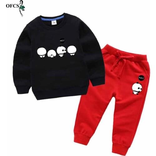 Spring Baby Sweater Suit Boy Cotton Sports Suit Children Clothing Kid Long Sleeve Cartoon Fleece +Pants Suit Girl Clothes 2 Pcs