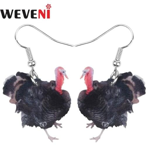 WEVENI Acrylic Thanksgiving Black Turkey Chicken Earrings Drop Dangle Festival Jewelry For Women Girls Teen Party Gift Accessory