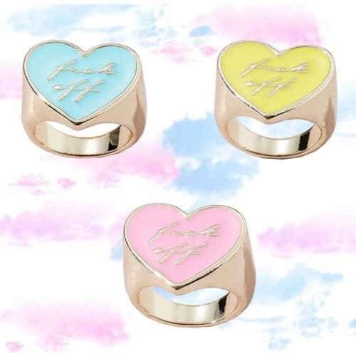 Y2K Jewelry Pink Heart Letter Rings For Women Metal Harajuku Punk Fashion Vintage Rings Charms 90s Aesthetic Gifts New 2021
