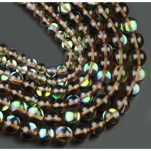 YHBZRET Brown Flash Crystal MoonStone Glitte 6/8/10mm Round Spacers Loose Beads For Jewelry Making DIY Bracelets accessories