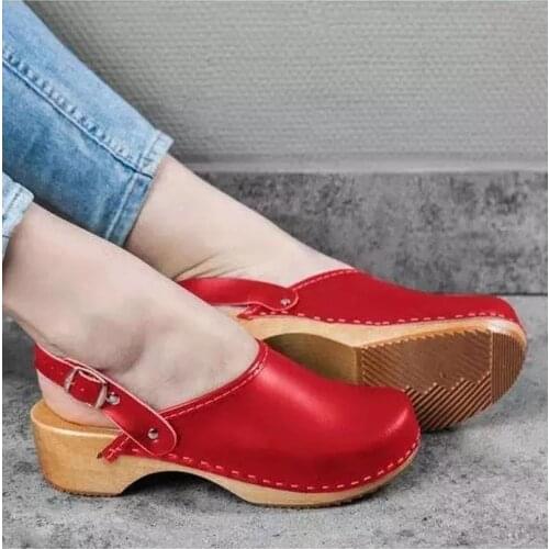2021Women Fashion Summer Fashion Hot Sale Pu Leather Clogs Strap Buckle Wooden Sole Sandals Zapatos De Mujer ZQ0334 large size43