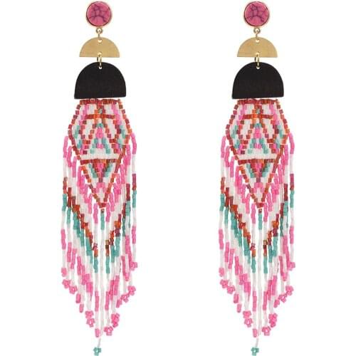 2020 Wedding Jewelry Beaded Long Tassel Earrings For Women Ethnic Bohemian Chic Big Statement Drop Earrings Indian Bijoux Gift