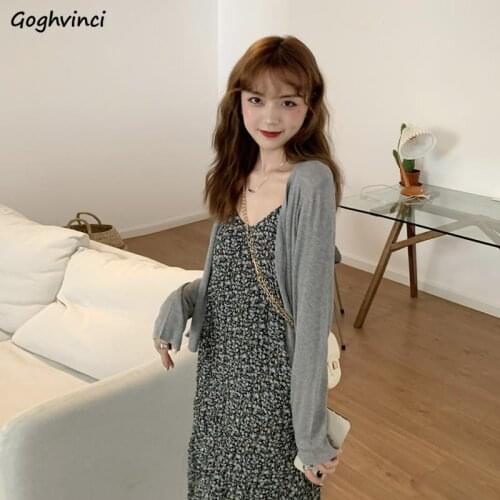 Sets Women Various Colors Summer New Vintage Floral Dresses Maxi Two Pieces Knitting Cardigan Fashion All-match Casual Outfits