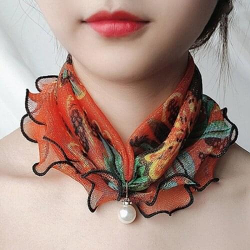 Pearl Pendant Scarf Ears Gold Thread Lace Variety Lady Neck Hair Chiffon Scarves Spring New Fashion Jewelry Accessory Gift