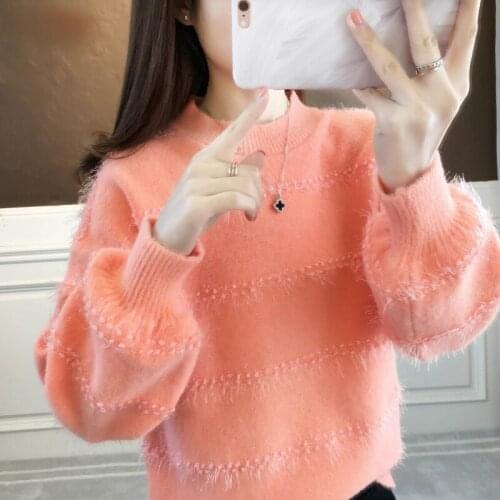 2021 Top Spring Autumn Women Elegant Print Knitted Sweater Female Loose Thicken Sweaters Ladies Casual Solid Color Pullover H91