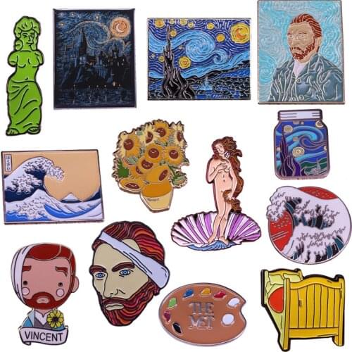 Van Gogh Badge Cute Sunflower Painting Strarry Night Enamel pin art artist Brooch Jewelry