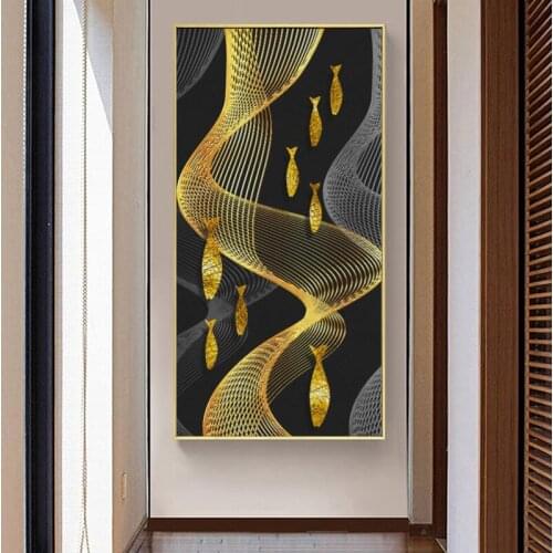 Golden Fish Wall Art Canvas Painting Abstract Posters and Prints Wall Pictures for Living Room Decoration Home Decor No Frame