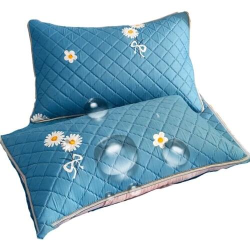 2Pcs Pillowcase Waterproof Anti-Mite Anti-Bacterial Quilted Cotton 47X74 Pillow Case Bedroom Home Decoration Multicolor Bed