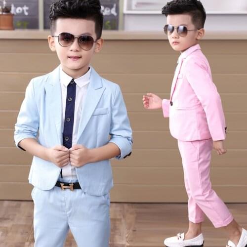 2017 NEW Child Suits Fashion slim Little Boys Clothing Sets Skyblue/pink Kid Prom Costume Jacket shirts 9 Points Pant 2-10Years