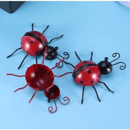 3 Pcs Iron Ladybug Metal Wall Hanging Art Decorations Ornament for Home Garden GQ