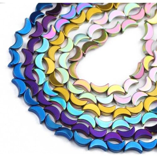 50pcs Blue,Gold,Purple Moon Shape Hematite Natural Stone Spacer Loose Beads For Jewelry Making Diy Bracelet Accessories 8x5MM