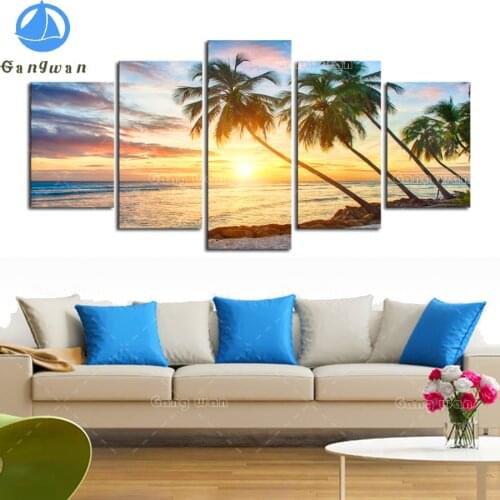 5d diamond embroidery sunrise seascape beach scenery diamond painting complete full square drill,mosaic diamond 5 pcs ,home art