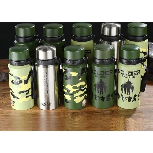 600ml~750ml Military Green Vacuum Cup 304 Stainless Steel Inner Liner Outdoor Sports Travel Large Capacity Vacuum Cup